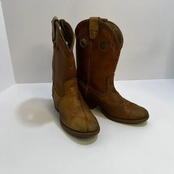 Vintage Dingo uni-sex tan w/ detail stitching 11.5 D kids cowboy boots - Picture 1 of 16